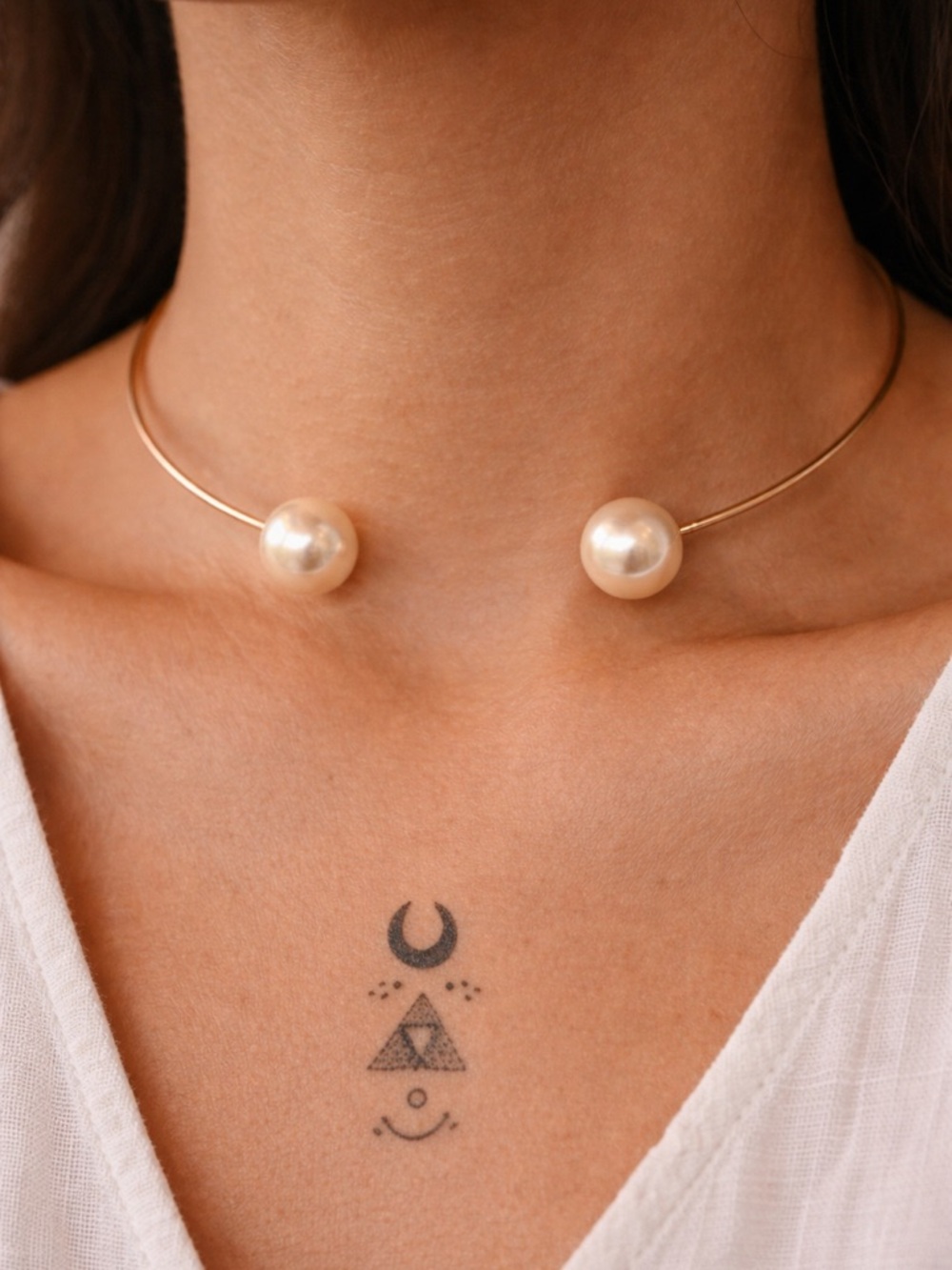 LOFT Rose Gold Pearl Open Choker Necklace Minimalist Double Pearl